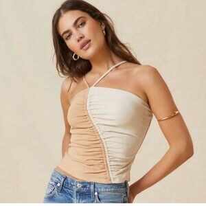 NWT Anthropologie DOLAN stretch halter top cream tan Womens Medium boho summer
